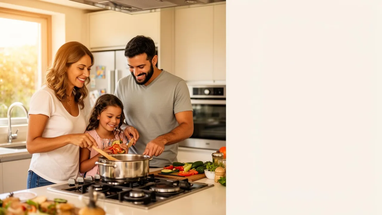 Família cozinhando juntos com gás Ultragaz